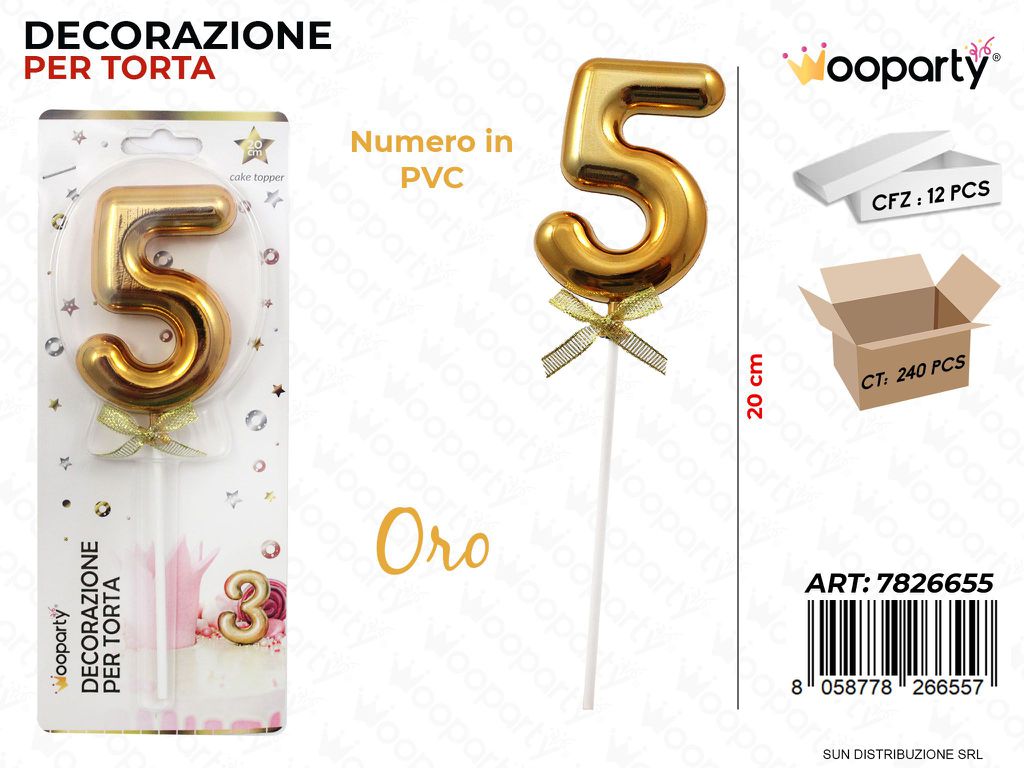 DEC. PER TORTA IN PVC N. 5 ORO 20CM /PZ DA 12**