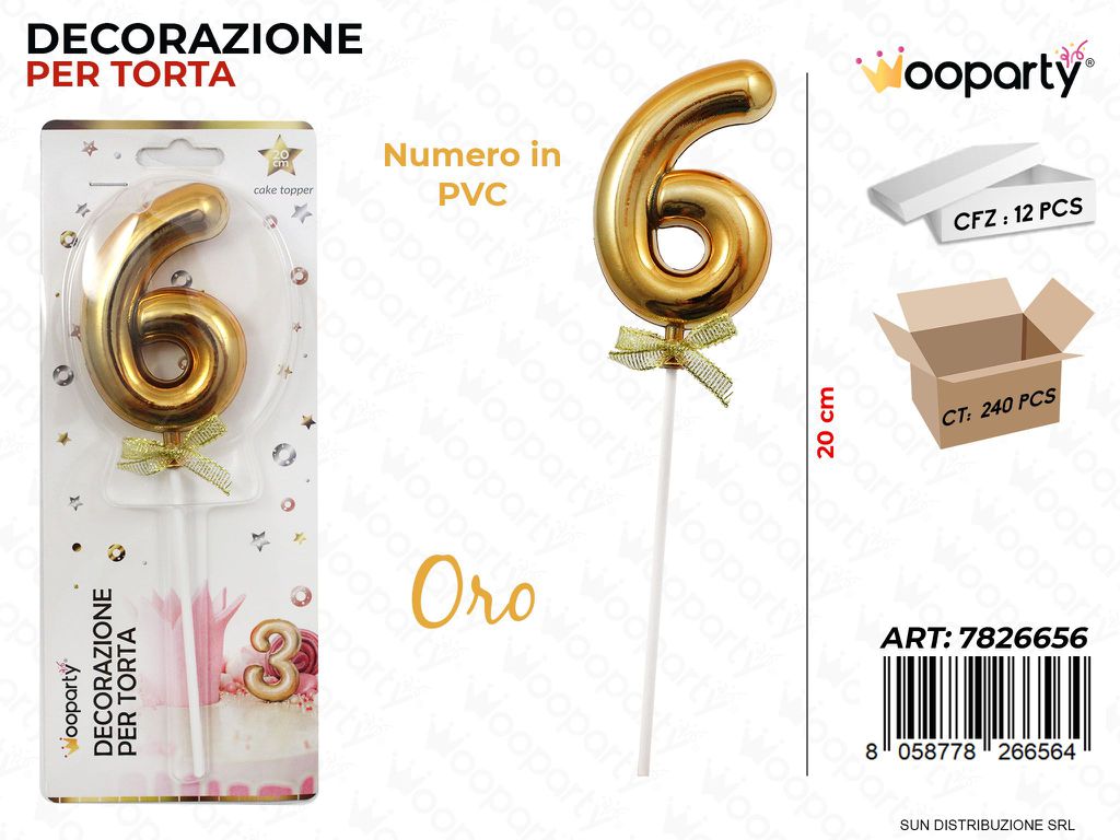 DEC. PER TORTA IN PVC N. 6 ORO 20CM /PZ DA 12**