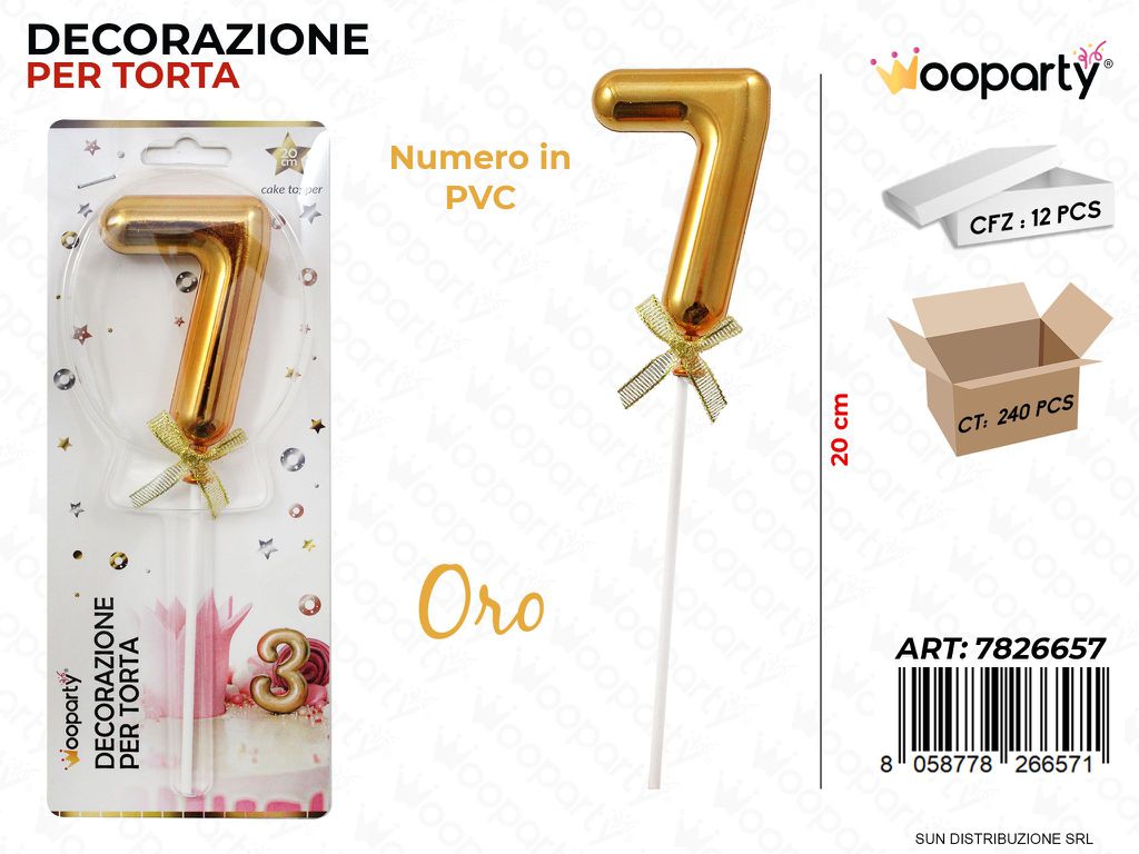 DEC. PER TORTA IN PVC N. 7 ORO 20CM /PZ DA 12**