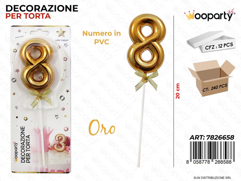 DEC. PER TORTA IN PVC N. 8 ORO 20CM /PZ DA 12**