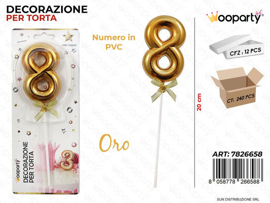 DEC. PER TORTA IN PVC N. 8 ORO 20CM /PZ DA 12**