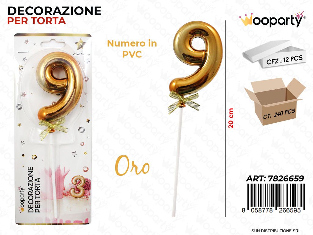 DEC. PER TORTA IN PVC N. 9 ORO 20CM /PZ DA 12**