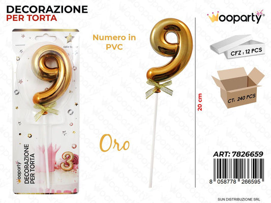 DEC. PER TORTA IN PVC N. 9 ORO 20CM /PZ DA 12**