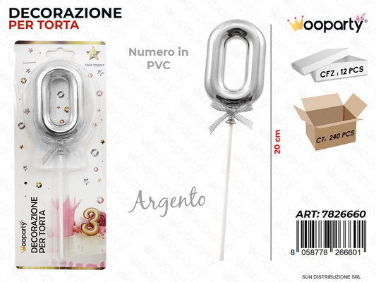 DEC. PER TORTA IN PVC N. 0 ARGENTO 20CM /PZ DA 12**