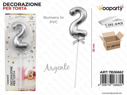 DEC. PER TORTA IN PVC N. 2 ARGENTO 20CM /PZ DA 12**