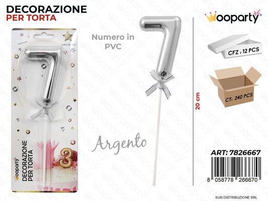 DEC. PER TORTA IN PVC N. 7 ARGENTO 20CM /PZ DA 12**