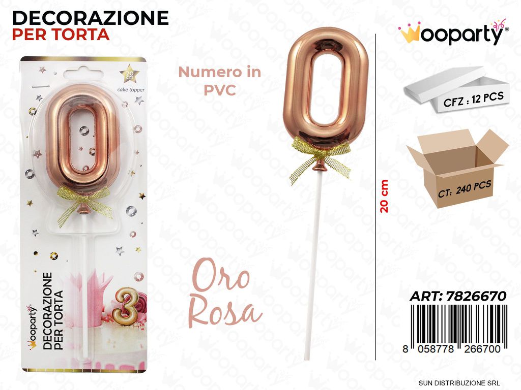 DEC. PER TORTA IN PVC N. 0 ORO ROSA 20CM /PZ DA 12**