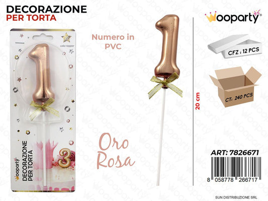 DEC. PER TORTA IN PVC N. 1 ORO ROSA 20CM /PZ DA 12**
