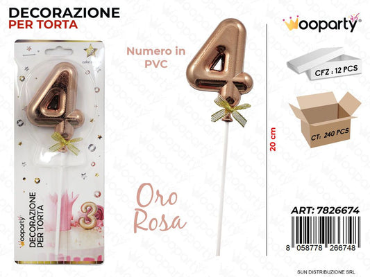 DEC. PER TORTA IN PVC N. 4 ORO ROSA 20CM /PZ DA 12**