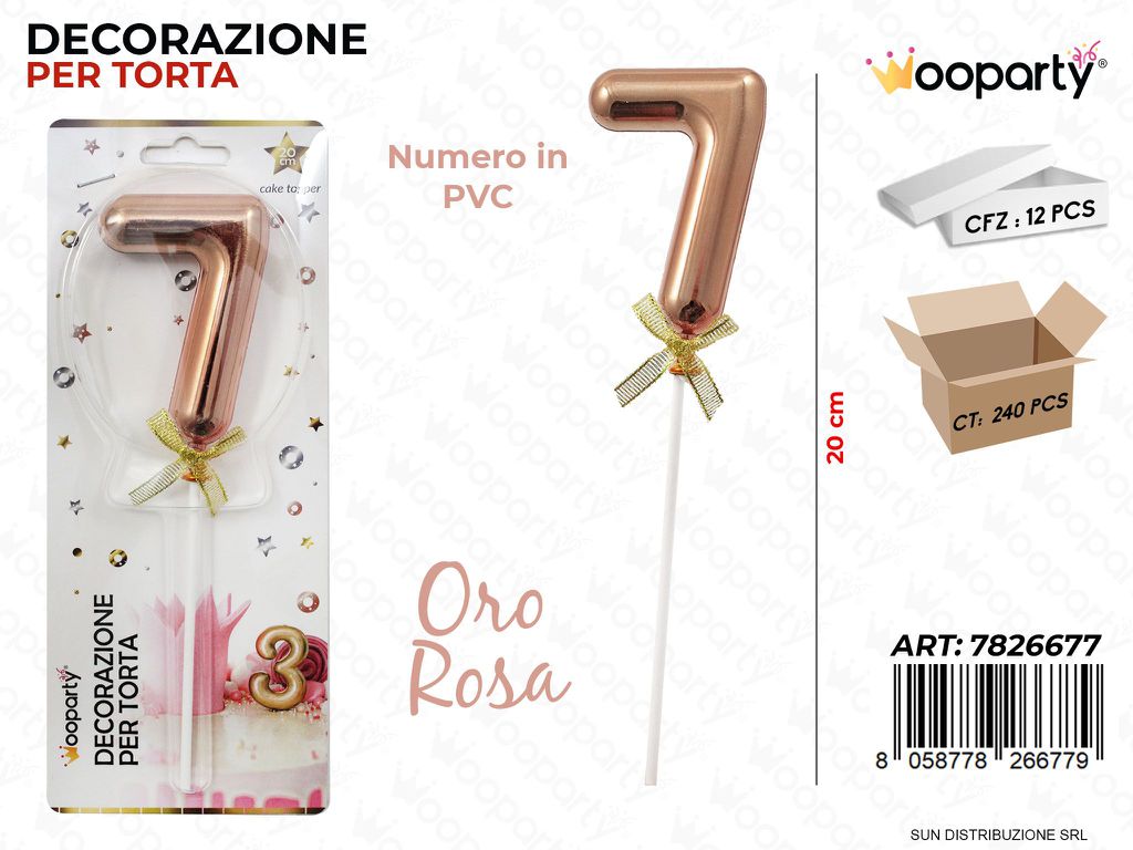 DEC. PER TORTA IN PVC N. 7 ORO ROSA 20CM /PZ DA 12**