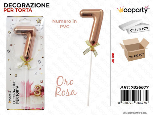 DEC. PER TORTA IN PVC N. 7 ORO ROSA 20CM /PZ DA 12**