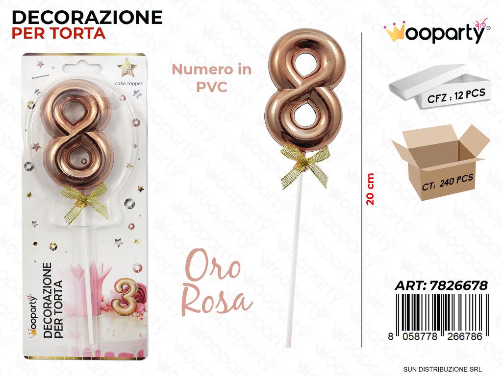 DEC. PER TORTA IN PVC N. 8 ORO ROSA 20CM /PZ DA 12**