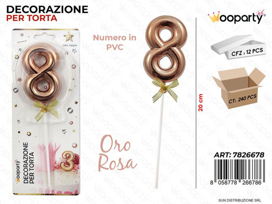 DEC. PER TORTA IN PVC N. 8 ORO ROSA 20CM /PZ DA 12**