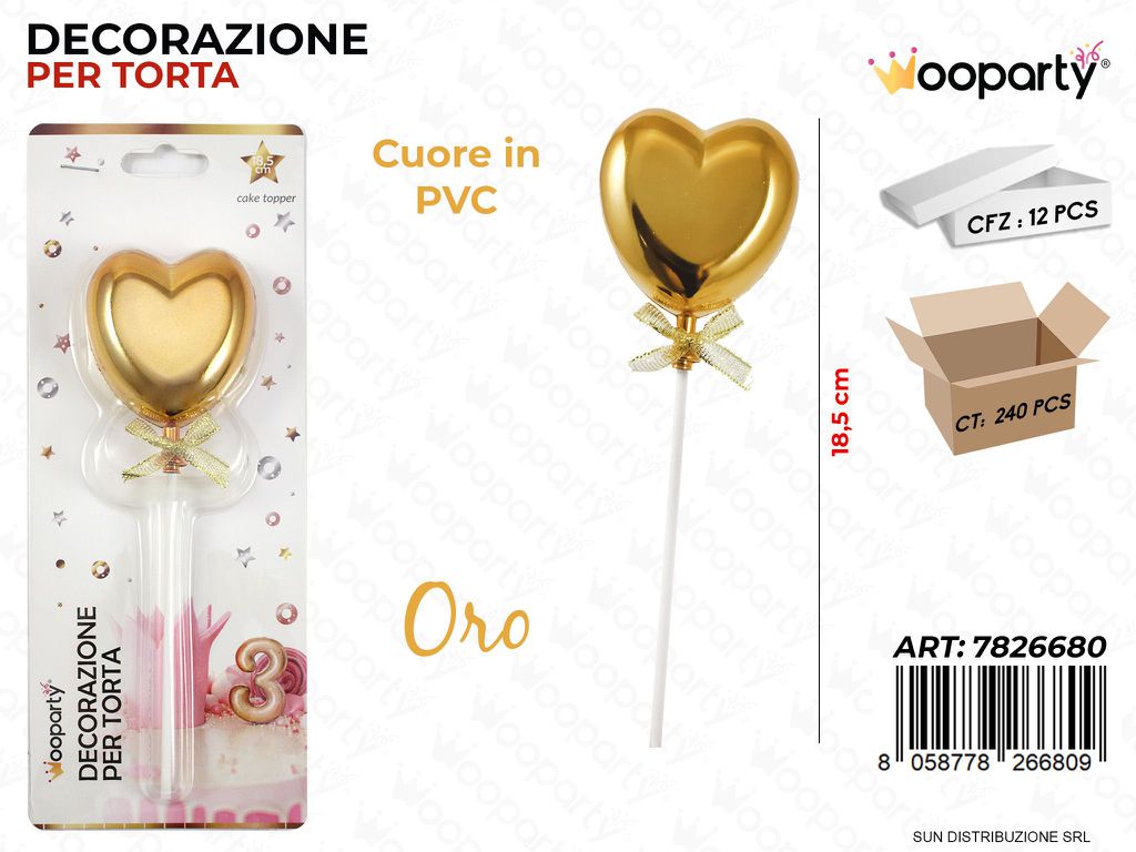 DEC. PER TORTA CUORE ORO IN PVC 18.5CM /PZ DA 12**
