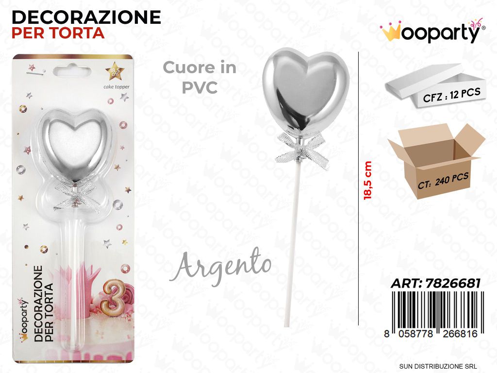 DEC. PER TORTA CUORE ARG. IN PVC 18.5CM /PZ DA 12**