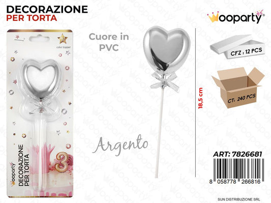 DEC. PER TORTA CUORE ARG. IN PVC 18.5CM /PZ DA 12**