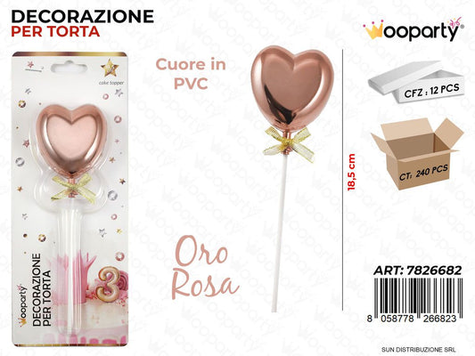 DEC. PER TORTA CUORE ORO ROSA IN PVC 18.5CM /PZ DA 12**