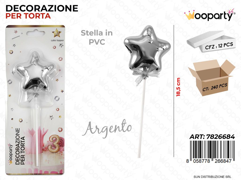 DEC. PER TORTA STELLA ARG. IN PVC 18.5CM /PZ DA 12**