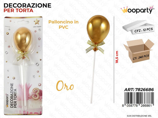 DEC. PER TORTA PALLONCINO ORO IN PVC 18.5CM /PZ DA 12**