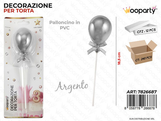 DEC. PER TORTA PALLONCINO ARG.  IN PVC 18.5CM /PZ DA 12**