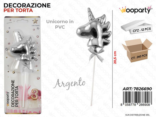 DEC. PER TORTA UNICORNO ARG. IN PVC 20.5CM /PZ DA 12**
