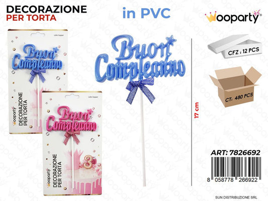 DEC. PER TORTA B. COMPL. COL. ASS IN PVC 17CM /PZ DA 12**