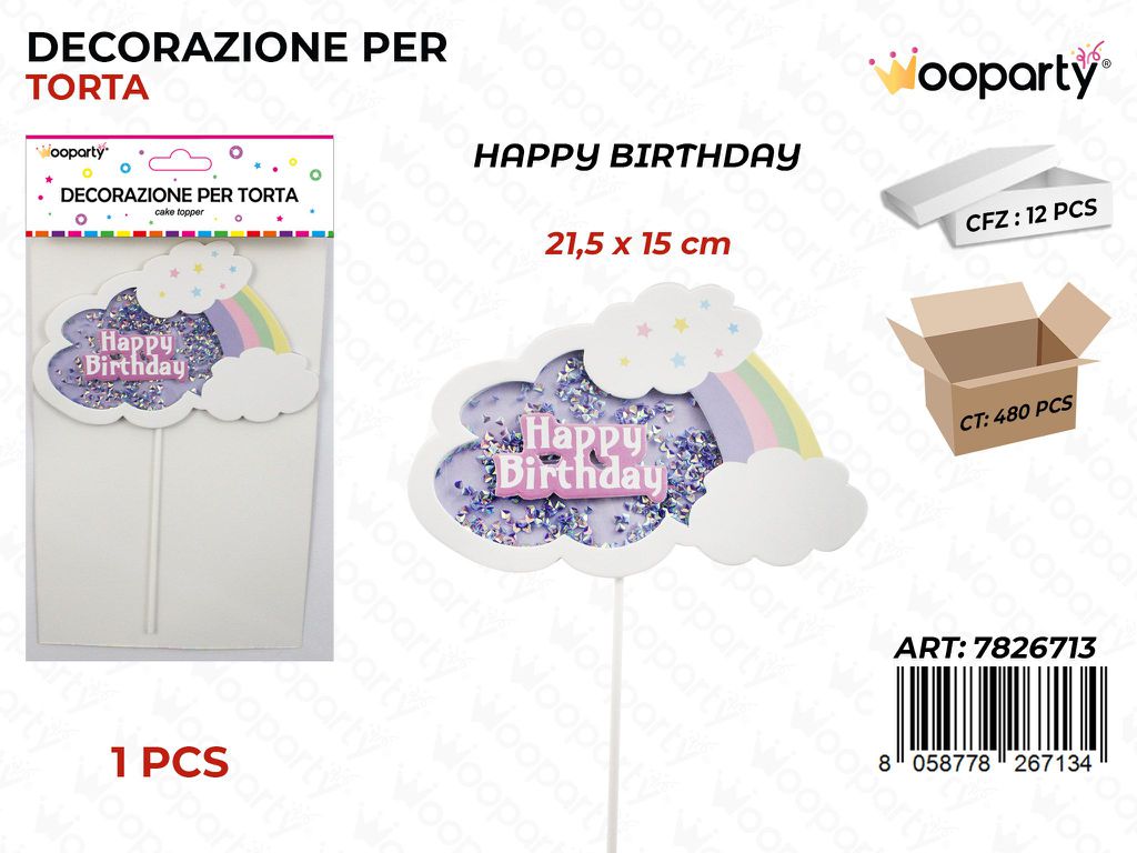 DEC. PER TORTA H. BIRTHDAY BLU 21.5*15CM / PZ DA 12**