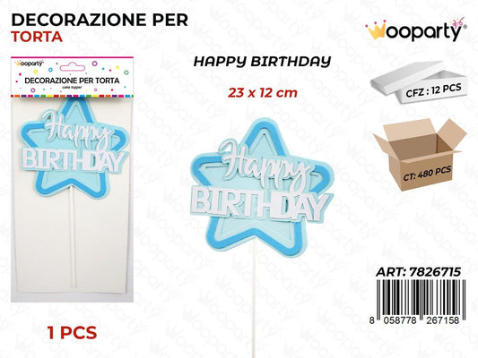 DEC. PER TORTA H. BIRTHDAY CEL. 22*12CM / PZ DA 12**