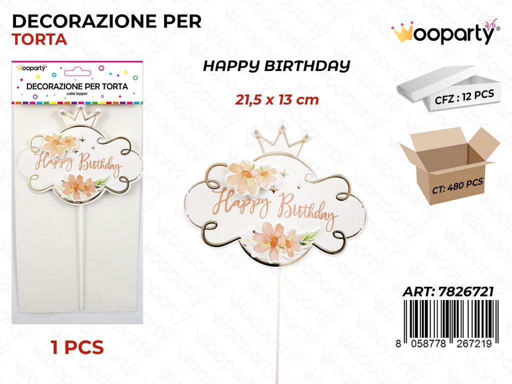 DEC. PER TORTA H. BIRTHDAY 21.5*13CM / PZ DA 12**