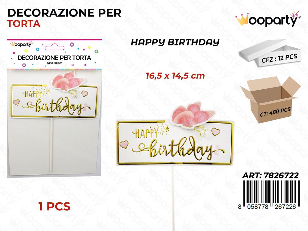 DEC. PER TORTA H. BIRTHDAY 16.5*14.5CM / PZ DA 12**