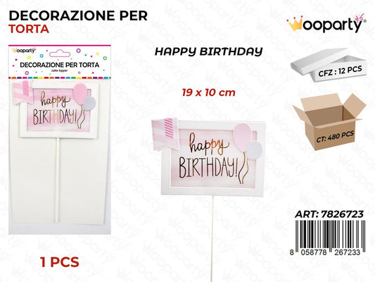 DEC. PER TORTA H. BIRTHDAY 19*10CM / PZ DA 12**