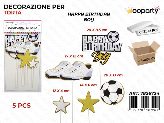 DEC. PER TORTA H. BIRTHDAY BOY 5PCS ASS. 20*8.5CM / PZ DA 12**