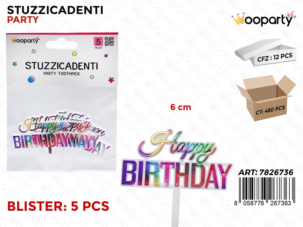 STUZZICADENTI H. BIRTHDAY 5PCS 6CM