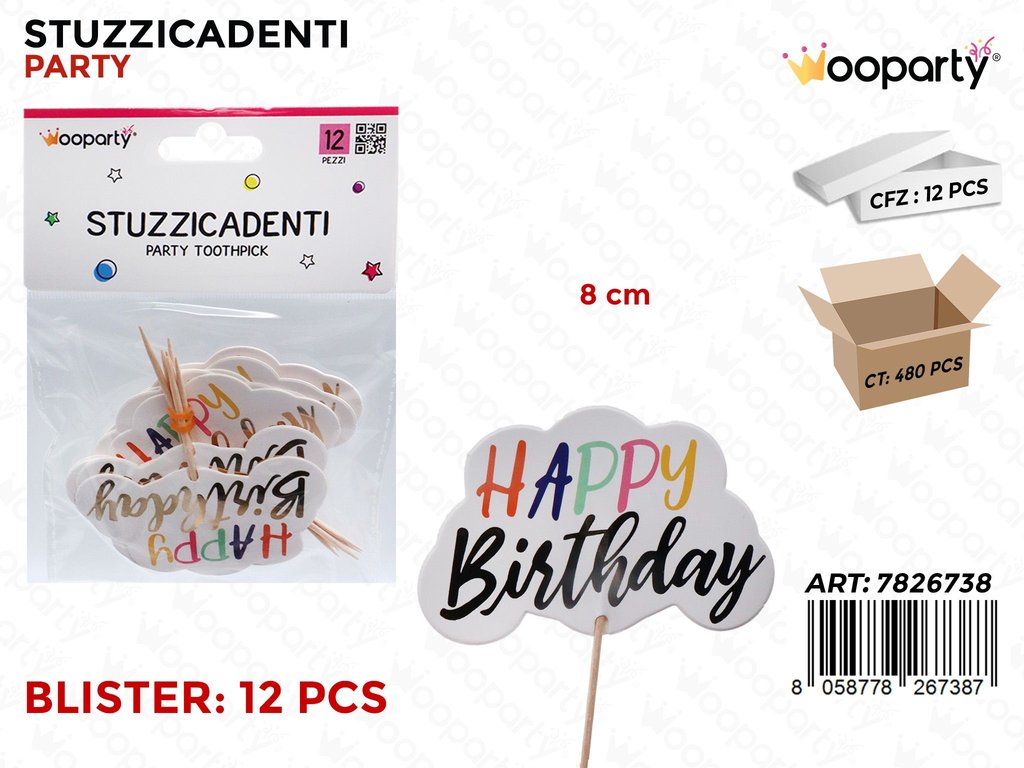 STUZZICADENTI H. BIRTHDAY 12PCS 8CM
