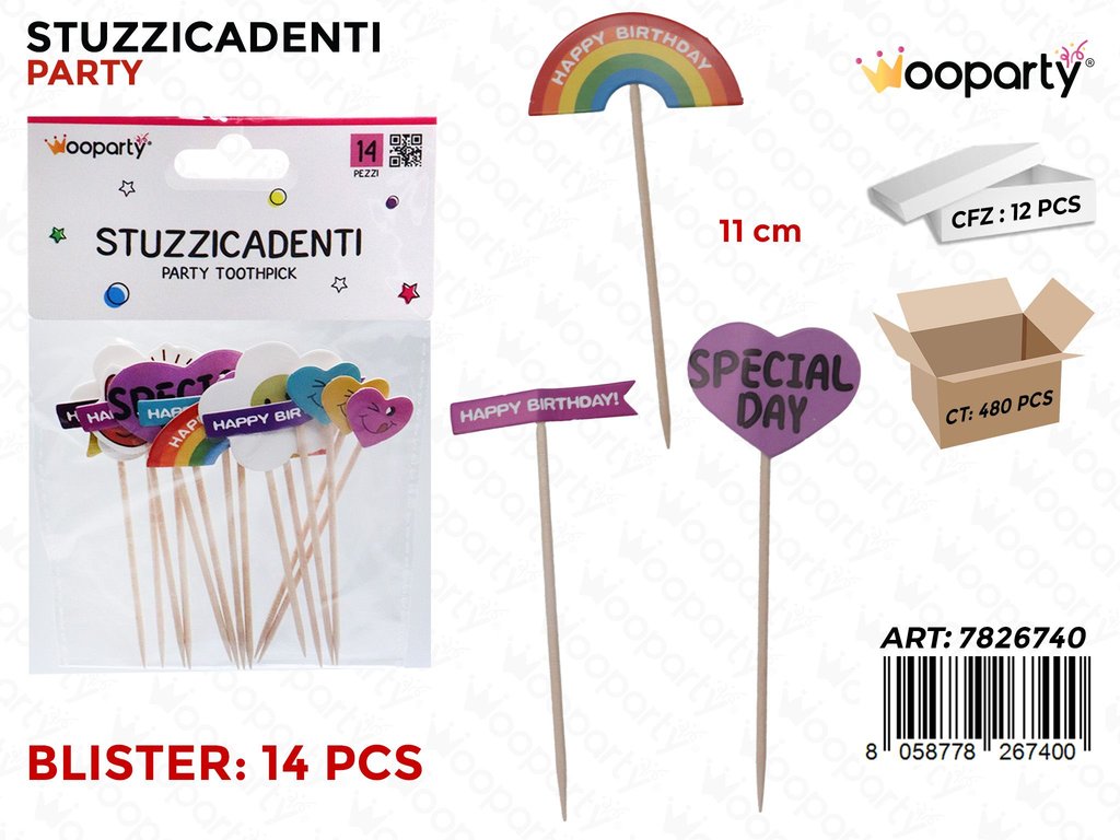 STUZZICADENTI H. BIRTHDAY 14PCS 11CM