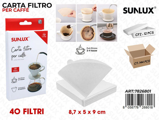 Sunlux Carta Filtro Caffè 2-4TAZZE 40PCS 8.7*5*9CM