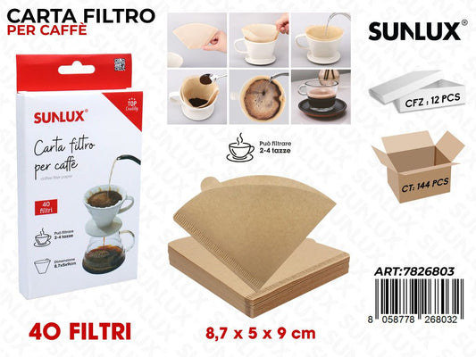 Sunlux Carta Filtro Caffè 2-4TAZZE 40PCS 8.7*5*9CM