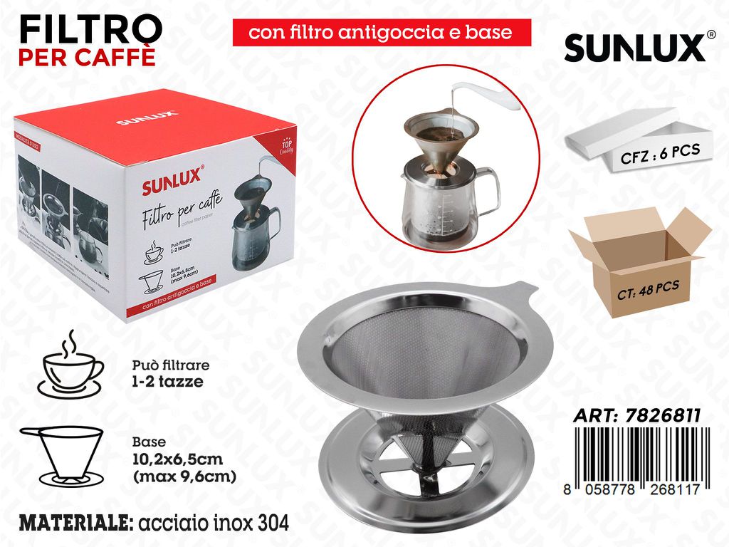 Sunlux Filtro per Caffe Acc. Inox 304 10.2*6.5CM