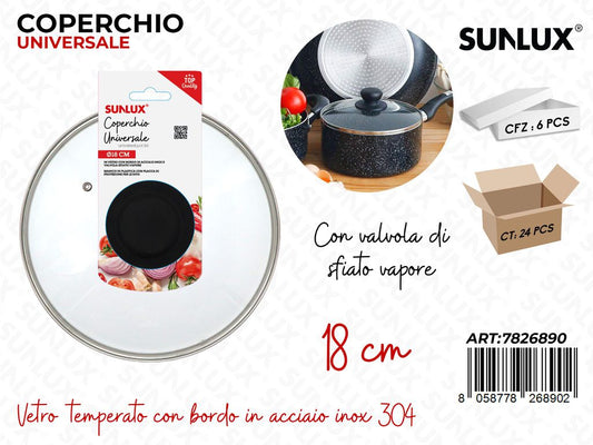 Sunlux Coperchio Univ. Vetro-inox 304 D.18CM