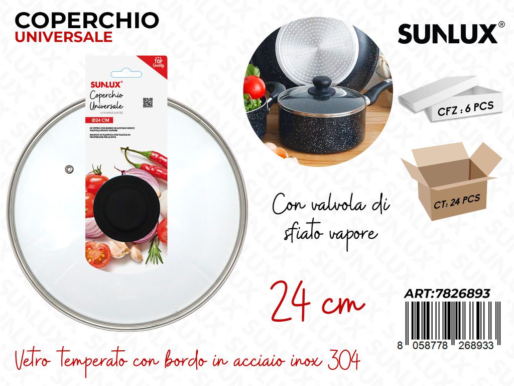 Sunlux Coperchio Univ. Vetro-inox 304 D.24CM