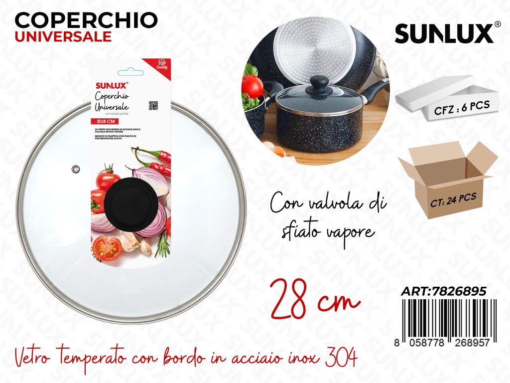 Sunlux Coperchio Univ. Vetro-inox 304 D.28CM