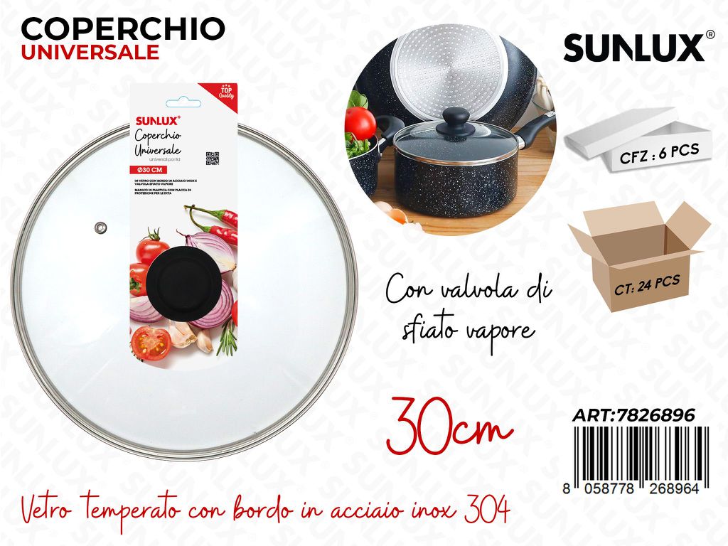 Sunlux Coperchio Univ. Vetro-inox 304 D.30CM