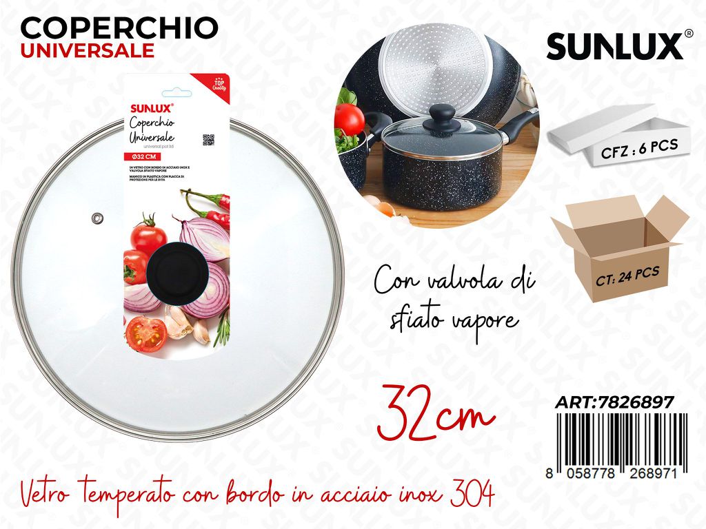 Sunlux Coperchio Univ. Vetro-inox 304 D.32CM