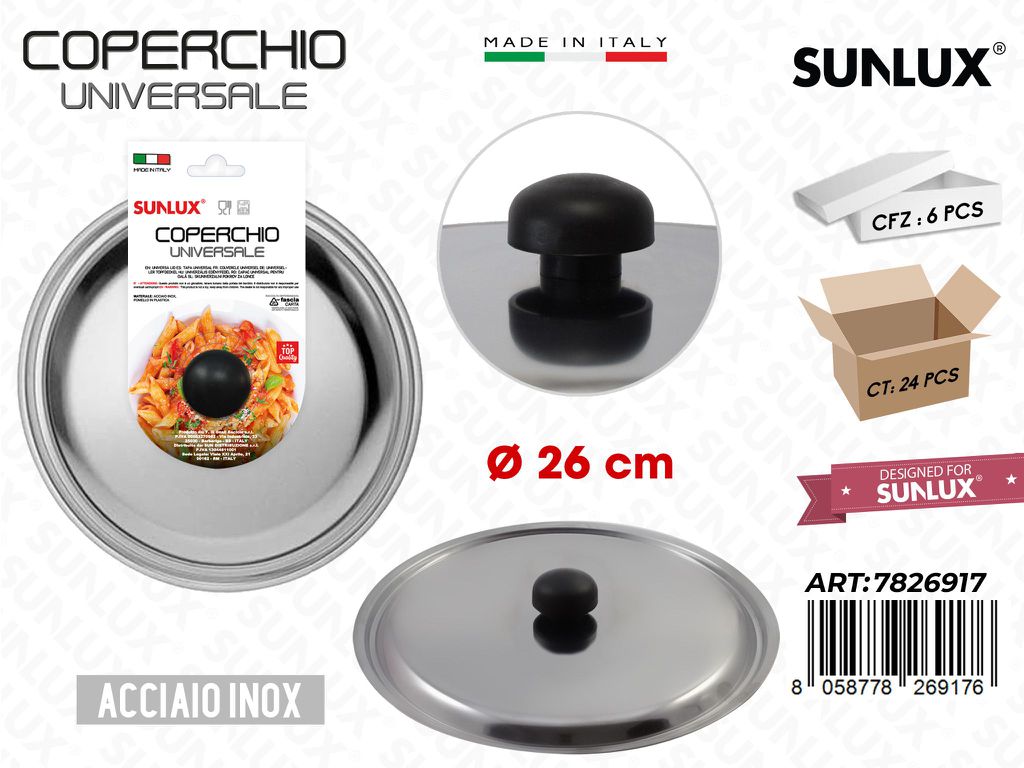 D.26CM Coperchio Universale in Acciaio Inox