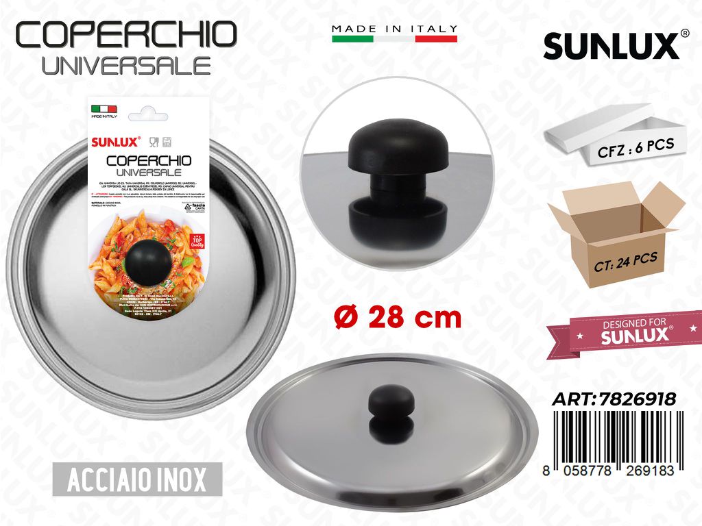 D.28CM Coperchio Universale in Acciaio Inox