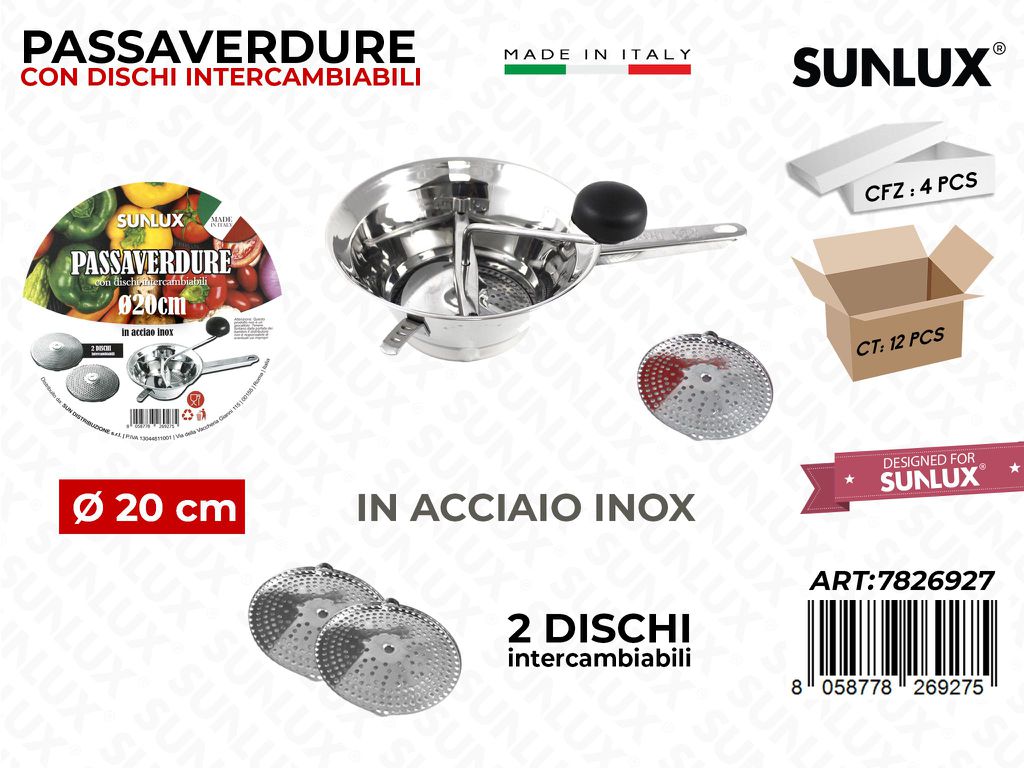 D.20Cm Passaverdure In Acciaio Inox C/ 2 Dischi