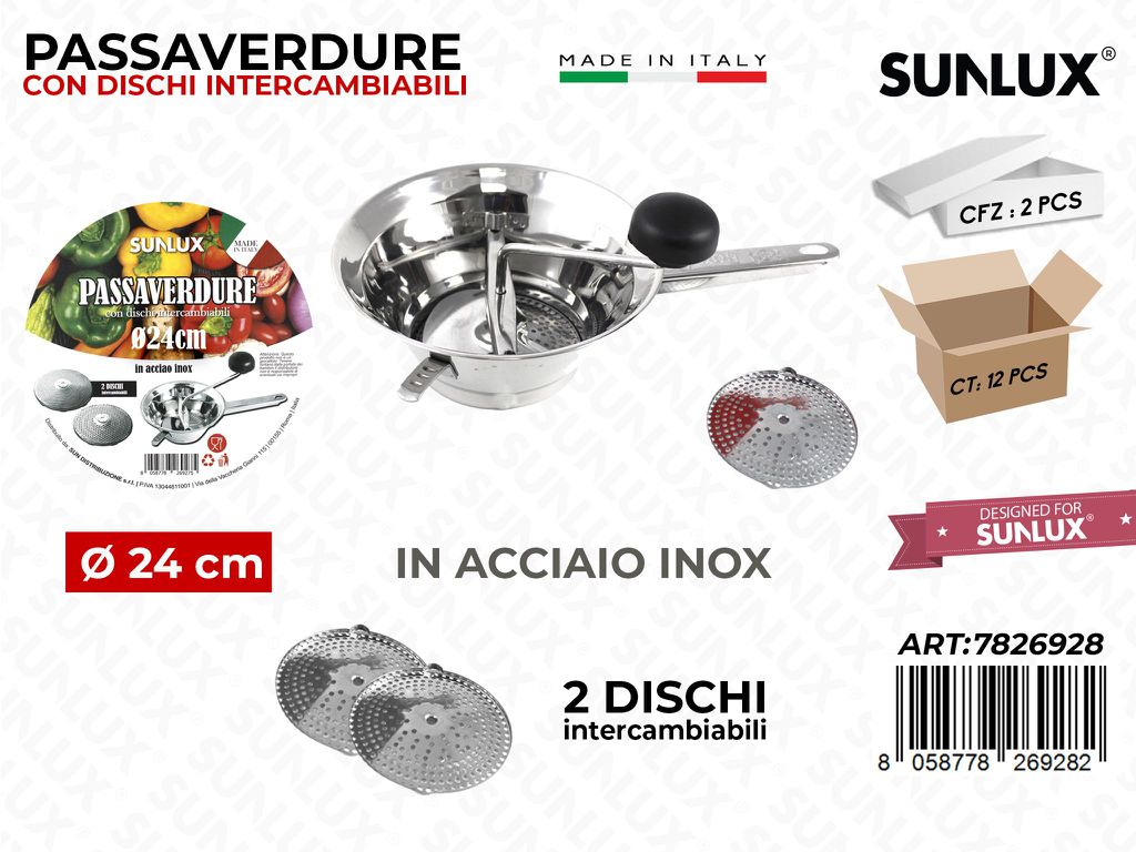 D.24CM Passaverdure in Acciaio Inox c/ 2 Dischi