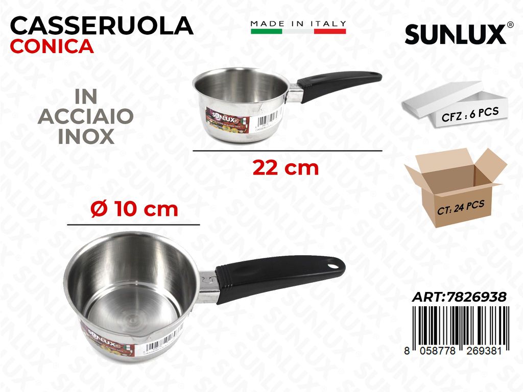 Casseruola Conica In Acciaio Inox D.10*22Cm