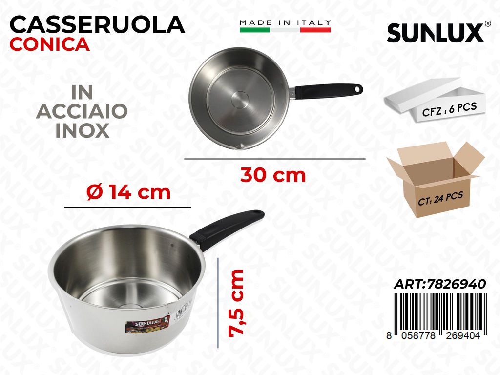 Casseruola Conica in Acciaio Inox D.14*30CM