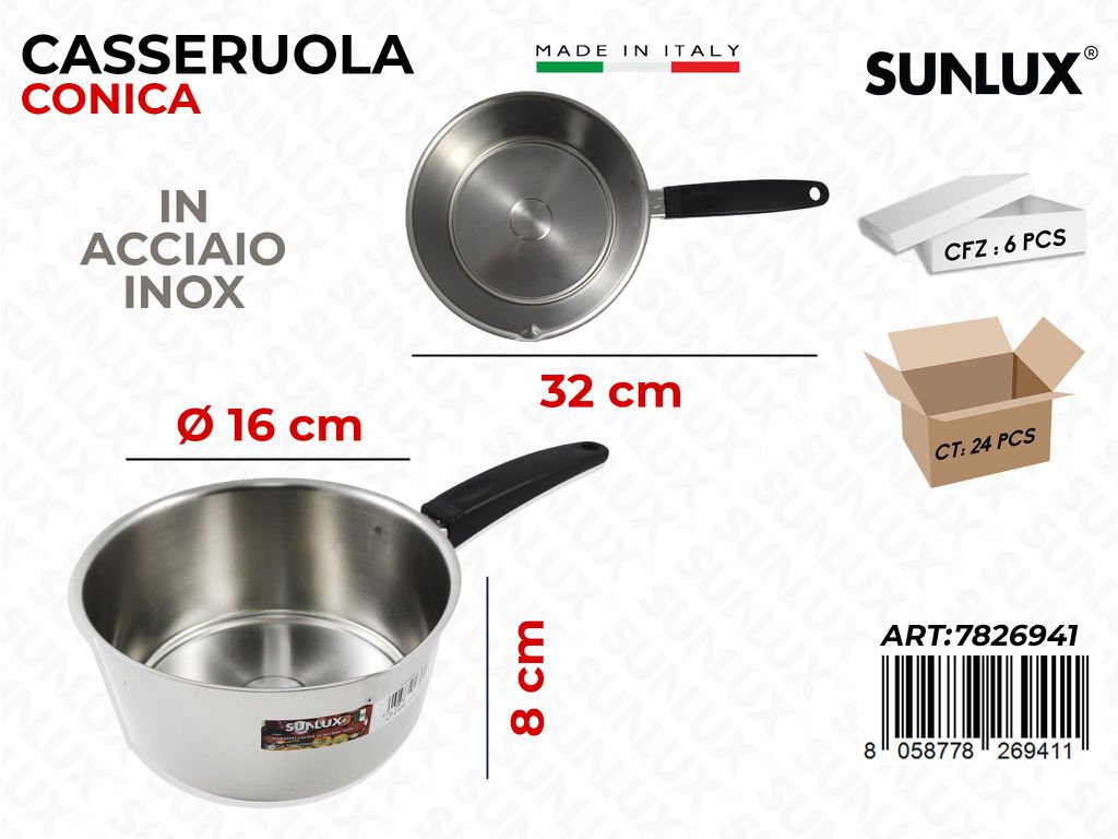 Casseruola Conica in Acciaio Inox D.16*32CM